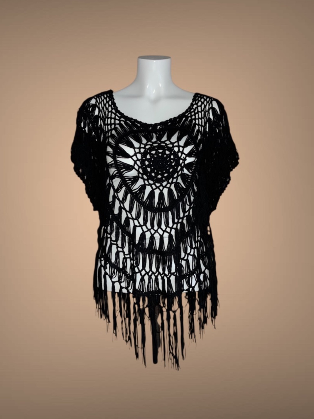 Women's Black Crochet Top, Hollow-Out Knit Design, Size Small